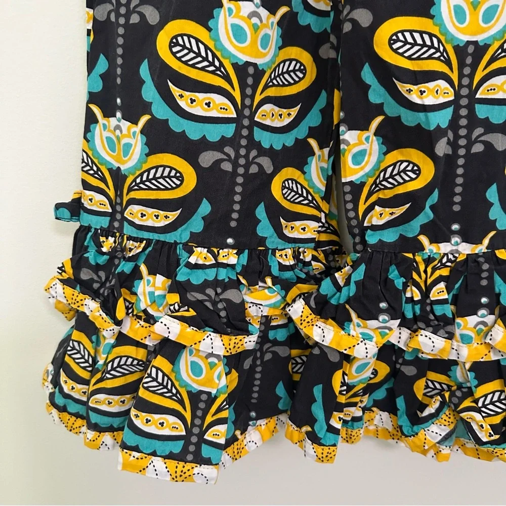 Jelly the Pug Vibrant Yellow Teal and Black 2 Piece Outfit girls size 7 Birds